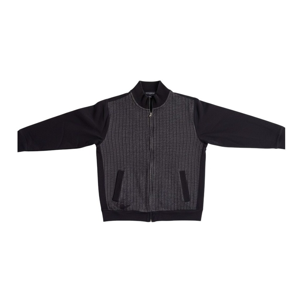 Banana Republic Mens Large Full Zip Mock Neck Herringbone Sweater Black Grey